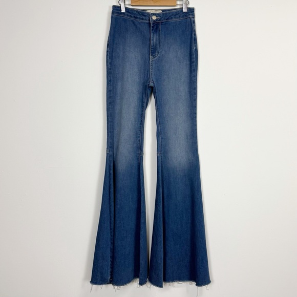 Free People Just Float On Flare Jeans Womens 25R Blue Cotton Blend Raw Hem - Picture 1 of 14